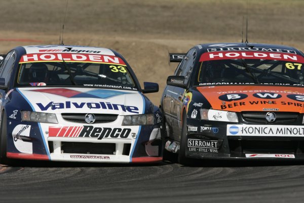 2005 Australian V8 Supercars
Oran Park, New South Wales, Australia. 13th - 14th August
Cameron McConville (Repco Valvoline Cummins Team Holden Commodore VZ) battles with Paul Morris (Sirromet-Life Style Wine Holden Commodore VZ).
World Copyright: Mark Horsburgh/LAT Photographic
ref: Digital Image Only