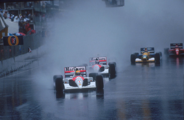 1991 Australian Grand Prix.
Adelaide, Australia.
1-3 November 1991.
Ayrton Senna leads teammate Gerhard Berger (both McLaren MP4/6 Honda's), Nigel Mansell (Williams FW14 Renault) behind Berger's car in spray, Nelson Piquet (Benetton B191 Ford) and Jean Alesi (Ferrari 643) at the start.
Ref-91 AUS 26.
World Copyright - LAT Photographic
1991 Australian Grand Prix.
Adelaide, Australia.
1-3 November 1991.
Ayrton Senna leads teammate Gerhard Berger (both McLaren MP4/6 Honda's), Nigel Mansell (Williams FW14 Renault) behind Berger's car in spray, Nelson Piquet (Benetton B191 Ford) and Jean Alesi (Ferrari 643) at the start.
Ref-91 AUS 26.
World Copyright - LAT Photographic