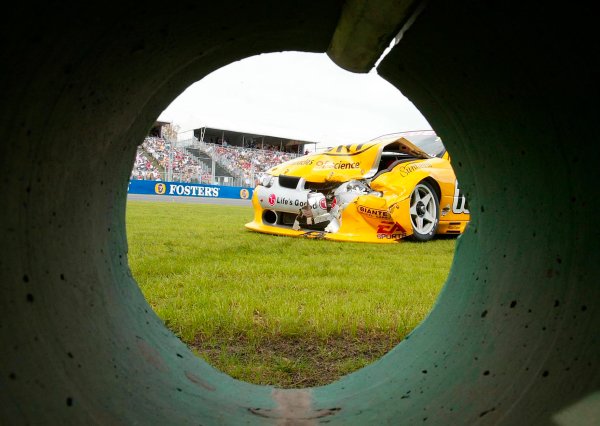 2003 Australian V8 Supercars Melbourne
Victoria,Australia 9th March 2003
The Holden Commodore of Paul Weel after crashing at the start of race 1 of the V8 Supercars at the 2003 Australian GP.
World Copyright: Mark Horsburgh/LAT
Photographic ref: Digital Image Only
2003 Australian V8 Supercars Melbourne
Victoria,Australia 9th March 2003
The Holden Commodore of Paul Weel after crashing at the start of race 1 of the V8 Supercars at the 2003 Australian GP.
World Copyright: Mark Horsburgh/LAT
Photographic ref: Digital Image Only