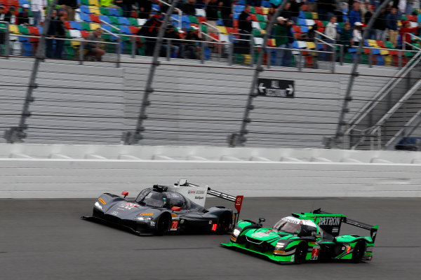 2017 Rolex 24 Hours.
Daytona, Florida, USA
Saturday 28 January 2017.
#70 Mazda Motorsports Mazda DPi: Joel Miller, Tom Long, James Hinchcliffe; #2 Tequila Patr?n ESM Nissan DPi: Scott Sharp, Ryan Dalziel, Luis Felipe Derani, Brendon Hartley
World Copyright: Alexander Trienitz/LAT Images
ref: Digital Image 2017-24h-Daytona-AT2-2369