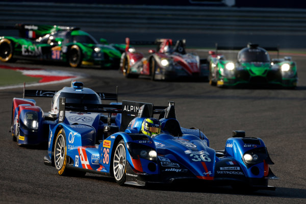 2015 FIA World Endurance Championship
Bahrain 6-Hours
Bahrain International Circuit, Bahrain
Saturday 21 November 2015.
Nelson Panciatici, Paul Loup Chatin, Tom Dillmann (#36 LMP2 Signatech Alpine Alpine A450B Nissan) leads Mikhail Aleshin, Nicolas Minassian, David Markozov (#44 LMP2 AF Racing BR01 Nissan).
World Copyright: Alastair Staley/LAT Photographic
ref: Digital Image _79P0192