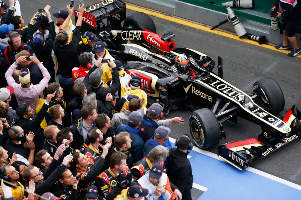 Albert Park, Melbourne, Australia
Sunday 17th March 2013
Kimi Raikkonen, Lotus E21 Renault, 1st position, arrives in Parc Ferme.
World Copyright: Steven Tee/ 
ref: Digital Image _L0U2367