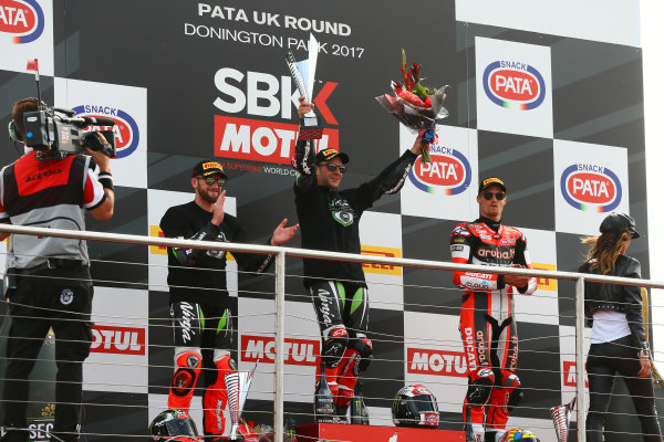 2017 Superbike World Championship - Round 6
Donington Park, UK.
Sunday 28 May 2017
Podium: race winner Jonathan Rea, Kawasaki Racing, second place Tom Sykes, Kawasaki Racing, third place Chaz Davies, Ducati Team
World Copyright: Gold and Goose Photography/LAT Images
ref: Digital Image Post-R-500-9559