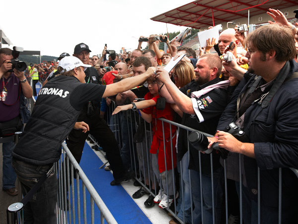 Spa-Francorchamps, Spa, Belgium
25th August 2011.
Nico Rosberg, Mercedes GP W02, signs autographs for fans. Portrait. Atmosphere. 
World Copyright: Steve Etherington/LAT Photographic
ref: Digital Image SNE26427