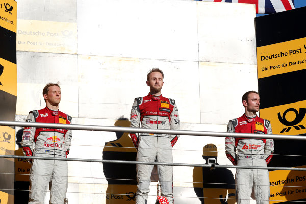 2017 DTM Round 9 
Hockenheimring, Germany 
Sunday 15 October 2017.
Champions Podium: Champion René Rast, Audi Sport Team Rosberg, Audi RS 5 DTM, second place Mattias Ekstr?m, Audi Sport Team Abt Sportsline, Audi A5 DTM, third place Jamie Green, Audi Sport Team Rosberg, Audi RS 5 DTM 
World Copyright: Alexander Trienitz/LAT Images
ref: Digital Image 2017-DTM-HH2-AT2-2159