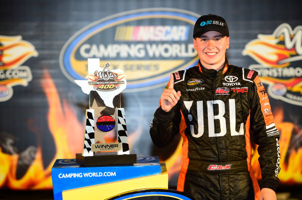 NASCAR Camping World Truck Series
winstaronlinegaming.com 400
Texas Motor Speedway, Ft. Worth, TX USA
Friday 9 June 2017
Christopher Bell, JBL Toyota Tundra, celebrates in Victory Lane.
World Copyright: John K Harrelson
LAT Images
ref: Digital Image 17TEX2jh_02557 NASCAR Camping World Truck Series
winstaronlinegaming.com 400
Texas Motor Speedway, Ft. Worth, TX USA
Friday 9 June 2017
Christopher Bell, JBL Toyota Tundra, celebrates in Victory Lane.
World Copyright: John K Harrelson
LAT Images
ref: Digital Image 17TEX2jh_02557