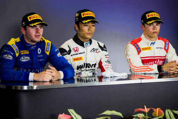 2017 FIA Formula 2 Round 7.
Hungaroring, Budapest, Hungary.
Sunday 30 July 2017.
Oliver Rowland (GBR, DAMS), Nobuharu Matsushita (JPN, ART Grand Prix), Nyck De Vries (NED, Rapax).
Photo: Zak Mauger/FIA Formula 2.
ref: Digital Image _54I5016 2017 FIA Formula 2 Round 7.
Hungaroring, Budapest, Hungary.
Sunday 30 July 2017.
Oliver Rowland (GBR, DAMS), Nobuharu Matsushita (JPN, ART Grand Prix), Nyck De Vries (NED, Rapax).
Photo: Zak Mauger/FIA Formula 2.
ref: Digital Image _54I5016