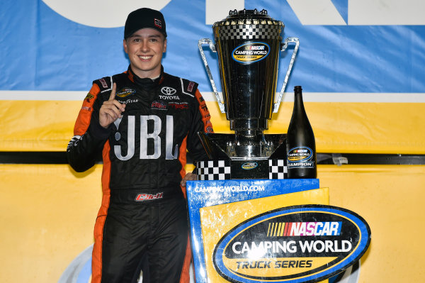 NASCAR Camping World Truck Series
Ford EcoBoost 200
Homestead-Miami Speedway, Homestead, FL USA
Friday 17 November 2017
Christopher Bell, JBL Toyota Tundra celebrates winning the 2017 NASCAR Camping world Truck Series Championship
World Copyright: Nigel Kinrade
LAT Images NASCAR Camping World Truck Series
Ford EcoBoost 200
Homestead-Miami Speedway, Homestead, FL USA
Friday 17 November 2017
Christopher Bell, JBL Toyota Tundra celebrates winning the 2017 NASCAR Camping world Truck Series Championship
World Copyright: Nigel Kinrade
LAT Images