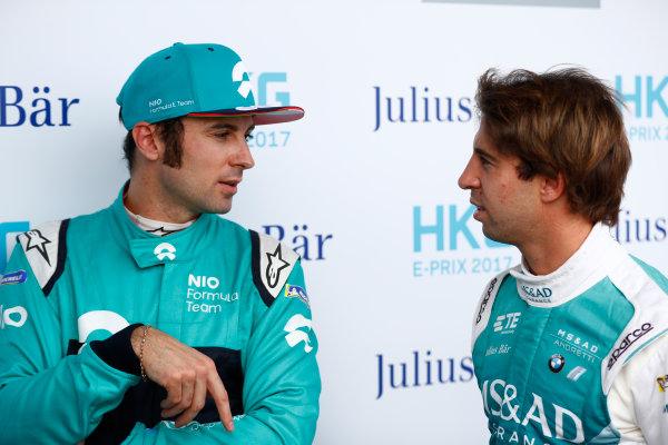 2017/2018 FIA Formula E Championship.
Round 1 - Hong Kong, China.
Saturday 02 December 2017.
Luca Filippi (ITA), NIO Formula E Team, NextEV NIO Sport 003, and Antonio Felix Da Costa (POR), MS + AD Andretti Formula E, Andretti ATEC-03.
Photo: Sam Bloxham/LAT/Formula E
ref: Digital Image _W6I6182 2017/2018 FIA Formula E Championship.
Round 1 - Hong Kong, China.
Saturday 02 December 2017.
Luca Filippi (ITA), NIO Formula E Team, NextEV NIO Sport 003, and Antonio Felix Da Costa (POR), MS + AD Andretti Formula E, Andretti ATEC-03.
Photo: Sam Bloxham/LAT/Formula E
ref: Digital Image _W6I6182