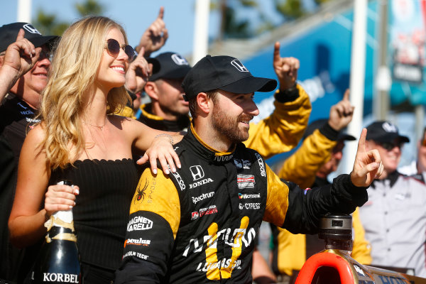 2017 Verizon IndyCar Series
Toyota Grand Prix of Long Beach
Streets of Long Beach, CA USA
Sunday 9 April 2017
James Hinchcliffe celebrates on the podium
World Copyright: Phillip Abbott/LAT Images
ref: Digital Image lat_abbott_lbgp_0417_15136