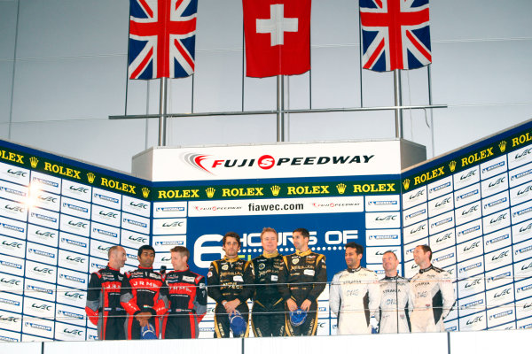 Fuji Speedway, Japan, 12th-14th October, 2012,
Privateer Podium, David Brabham/Karun Chandhok/Peter Dumbreck JRM HPD ARX 03a Honda, Nicolas Prost/Neel Jani Rebellion Racing LOLA B12/60 COUPE - TOYOTA and Nick Leventis/Danny Watts/Jonny Kane Strakka Racing HPD ARX 03a Honda
World Copyright Ebrey/LAT Photographic Fuji Speedway, Japan, 12th-14th October, 2012,
Privateer Podium, David Brabham/Karun Chandhok/Peter Dumbreck JRM HPD ARX 03a Honda, Nicolas Prost/Neel Jani Rebellion Racing LOLA B12/60 COUPE - TOYOTA and Nick Leventis/Danny Watts/Jonny Kane Strakka Racing HPD ARX 03a Honda
World Copyright Ebrey/LAT Photographic