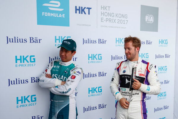 2017/2018 FIA Formula E Championship.
Round 1 - Hong Kong, China.
Saturday 02 December 2017.
Kamui Kobayashi (JAP), MS + AD Andretti Formula E, Andretti ATEC-03, and Sam Bird (GBR), DS Virgin Racing, DS Virgin DSV-03.
Photo: Sam Bloxham/LAT/Formula E
ref: Digital Image _J6I4368