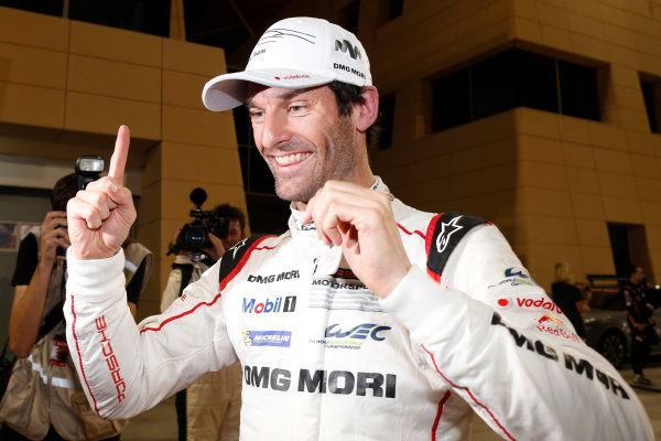 2015 FIA World Endurance Championship
Bahrain 6-Hours
Bahrain International Circuit, Bahrain
Saturday 21 November 2015.
Mark Webber (#17 LMP1 Porsche AG Porsche 919 Hybrid celebrates after winning the drivers championship.
World Copyright: Alastair Staley/LAT Photographic
ref: Digital Image _79P1341