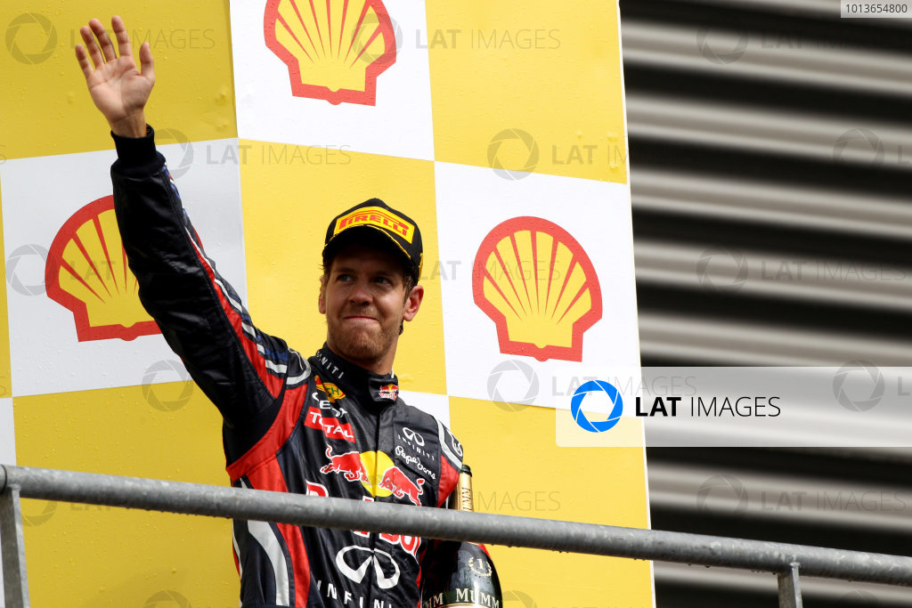 Spa-Francorchamps, Spa, Belgium
28th August 2011.
Sebastian Vettel, Red Bull Racing RB7 Renault, 1st position, on the podium. Portrait. Podium.
World Copyright: Andy Hone/LAT Photographic
ref: Digital Image CI0C2594 Spa-Francorchamps, Spa, Belgium
28th August 2011.
Sebastian Vettel, Red Bull Racing RB7 Renault, 1st position, on the podium. Portrait. Podium.
World Copyright: Andy Hone/LAT Photographic
ref: Digital Image CI0C2594
