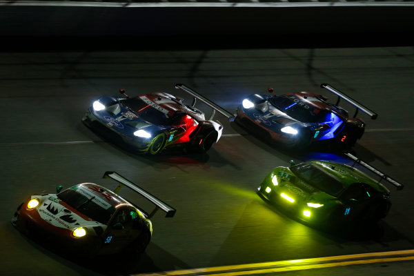 IMSA WeatherTech SportsCar Championship
Rolex 24 Hours
Daytona Beach, Florida, USA
Sunday 28 January 2018
#58 Wright Motorsports Porsche 911 GT3 R, GTD: Patrick Long, Christina Nielsen, Robert Renauer, Mathieu Jaminet #66 Chip Ganassi Racing Ford GT, GTLM: Dirk Müller, Joey Hand, Sébastien Bourdais #67 Chip Ganassi Racing Ford GT, GTLM: Ryan Briscoe, Richard Westbrook, Scott Dixon
World Copyright: Jake Galstad
LAT Images

ref: Digital Image galstad-DIS-ROLEX-0118-306602