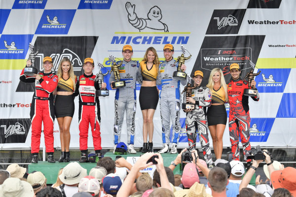 #14 3GT Racing Lexus RCF GT3, GTD: Dominik Baumann, Kyle Marcelli, #58 Wright Motorsports Porsche 911 GT3 R, GTD: Patrick Long, Christina Nielsen, #86 Michael Shank Racing with Curb-Agajanian Acura NSX, GTD: Katherine Legge, Mario Farnbacher, celebrate the win on the podium #14 3GT Racing Lexus RCF GT3, GTD: Dominik Baumann, Kyle Marcelli, #58 Wright Motorsports Porsche 911 GT3 R, GTD: Patrick Long, Christina Nielsen, #86 Michael Shank Racing with Curb-Agajanian Acura NSX, GTD: Katherine Legge, Mario Farnbacher, celebrate the win on the podium
