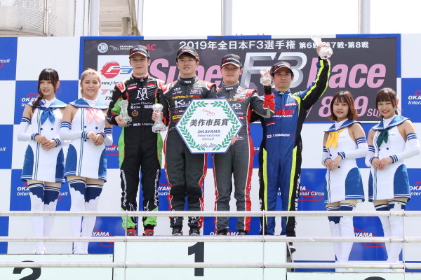Round 7 podium. Winner Ritomo Miyata , Corolla Chukyo Kuo TOM’S Dallara F317 Toyota. Sacha Fenestraz, B-Max Racing with Motopark Dallara F314 Volkswagen, 2nd. Sena Sakaguchi, Corolla Chukyo Kuo TOM’S Dallara F317 Toyota, 3rd. Photo by Masahide Kamio Round 7 podium. Winner Ritomo Miyata , Corolla Chukyo Kuo TOM’S Dallara F317 Toyota. Sacha Fenestraz, B-Max Racing with Motopark Dallara F314 Volkswagen, 2nd. Sena Sakaguchi, Corolla Chukyo Kuo TOM’S Dallara F317 Toyota, 3rd. Photo by Masahide Kamio