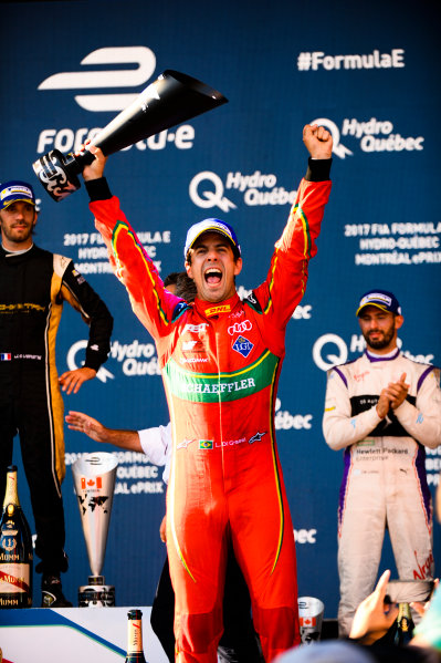 2016/2017 FIA Formula E Championship.
Round 12 - Montreal ePrix, Canada
Sunday 30 July 2017.Lucas Di Grassi (BRA), ABT Schaeffler Audi Sport, Spark-Abt Sportsline, ABT Schaeffler FE02., celebrates on the podium.
Photo: Patrik Lundin/LAT/Formula E
ref: Digital Image PL2_1474 2016/2017 FIA Formula E Championship.
Round 12 - Montreal ePrix, Canada
Sunday 30 July 2017.Lucas Di Grassi (BRA), ABT Schaeffler Audi Sport, Spark-Abt Sportsline, ABT Schaeffler FE02., celebrates on the podium.
Photo: Patrik Lundin/LAT/Formula E
ref: Digital Image PL2_1474