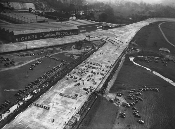 1936 JCC International Trophy.
Brooklands, England. May 1936.
An aerial view of the temporary chicanes leading towards Vickers straight as the grid lines up before the start of the race.
World Copyright: LAT Photographic.
Ref: Autocar Glass Plate C8611. 1936 JCC International Trophy.
Brooklands, England. May 1936.
An aerial view of the temporary chicanes leading towards Vickers straight as the grid lines up before the start of the race.
World Copyright: LAT Photographic.
Ref: Autocar Glass Plate C8611.
