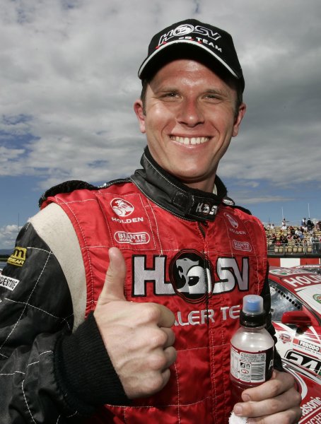 2005 Australian V8 Supercars
Symmons Plains Raceway, Australia. 11th - 13th November 2005
Race winner Garth Tander (HSV Dealer Team Holden Commodore VZ), celebrates. Portrait.
World Copyright: Mark Horsburgh / LAT Photographic
ref: 05AusV8SP43