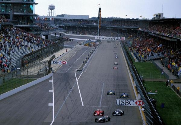 Juan Pablo Montoya (COL), BMW Williams FW25, and Rubens Barrichello (BRA), Ferrari F2003-GA, line up side by side heading into turn 1 on lap 3. David Coulthard (GBR), McLaren Mercedes MP4-17D is in front.
United States Grand Prix, Rd15, Indianapolis Motor Speedway, Indianapolis, USA. 28 September 2003.
BEST IMAGE Juan Pablo Montoya (COL), BMW Williams FW25, and Rubens Barrichello (BRA), Ferrari F2003-GA, line up side by side heading into turn 1 on lap 3. David Coulthard (GBR), McLaren Mercedes MP4-17D is in front.
United States Grand Prix, Rd15, Indianapolis Motor Speedway, Indianapolis, USA. 28 September 2003.
BEST IMAGE