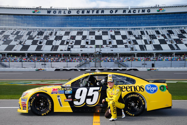 13-21 February, 2016, Daytona Beach, Florida USA  
Ty Dillon, driver of the #95 Cheerios Chevrolet, poses with his car after qualifying for the NASCAR Sprint Cup Series Daytona 500 at Daytona International Speedway on February 14, 2016 in Daytona Beach, Florida.  
LAT Photo USA via NASCAR via Getty Images