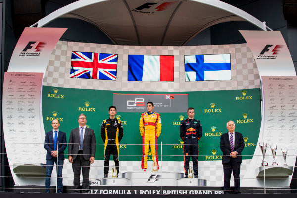 2017 GP3 Series Round 3. 
Silverstone, Northamptonshire, UK.
Sunday 16 July 2017.
Jack Aitken (GBR, ART Grand Prix), Giuliano Alesi (FRA, Trident) and Niko Kari (FIN, Arden International). 
Photo: Zak Mauger/GP3 Series Media Service.
ref: Digital Image _56I0182