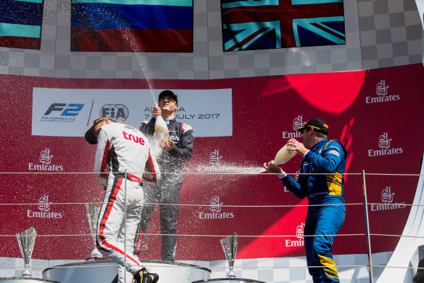 2017 FIA Formula 2 Round 5.
Red Bull Ring, Spielberg, Austria.
Sunday 9 July 2017.
Alexander Albon (THA, ART Grand Prix), Artem Markelov (RUS, RUSSIAN TIME) and Oliver Rowland (GBR, DAMS).
Photo: Zak Mauger/FIA Formula 2.
ref: Digital Image _54I0386 2017 FIA Formula 2 Round 5.
Red Bull Ring, Spielberg, Austria.
Sunday 9 July 2017.
Alexander Albon (THA, ART Grand Prix), Artem Markelov (RUS, RUSSIAN TIME) and Oliver Rowland (GBR, DAMS).
Photo: Zak Mauger/FIA Formula 2.
ref: Digital Image _54I0386